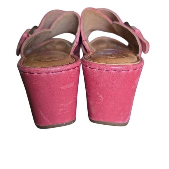 Born Women's Size 7 Pink Soft Leather Open Toe Buckle Wedge Sandals - Picture 3 of 8
